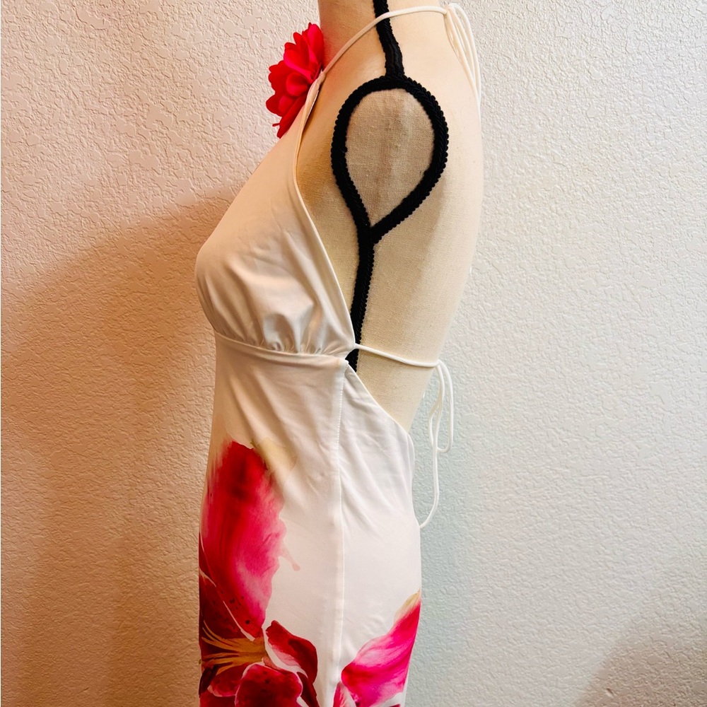 NWT More To Come “Leilani” White and Pink Floral Halter Mini Dress - Picture 7 of 13